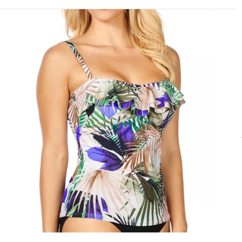 Palm Springs Tahiti Printed Ruffled Tankini, M
